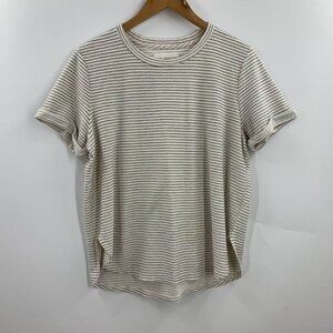 Sol Angeles Women's Stripe Slit Crew Neck Short Sleeve Cotton Tee Size L